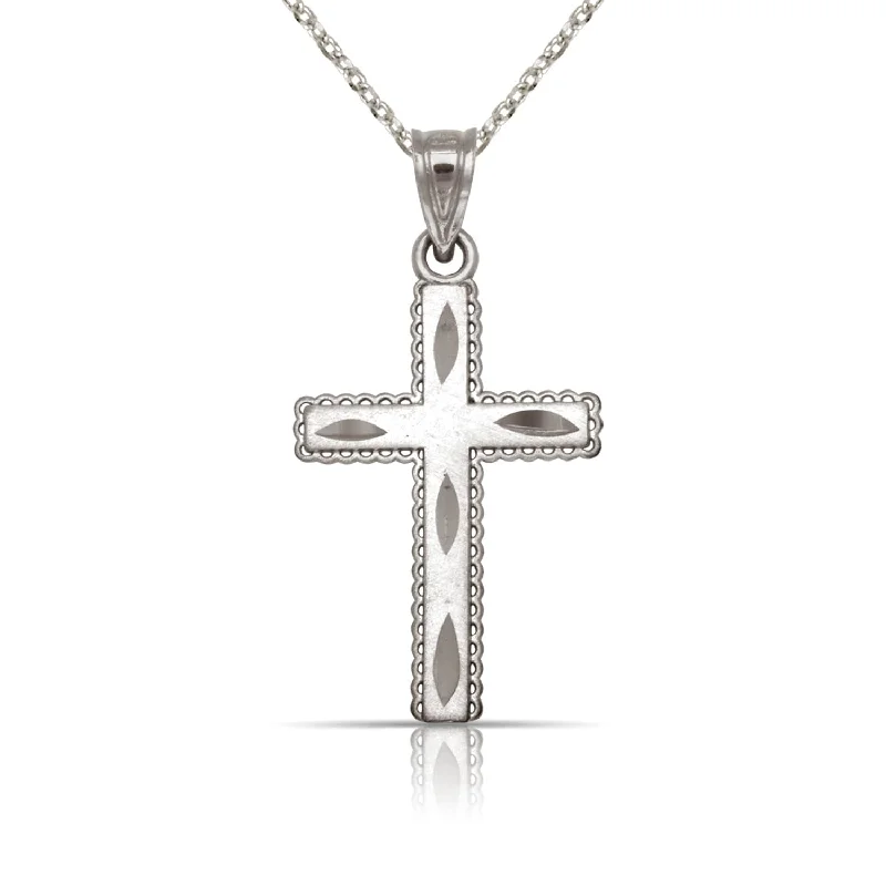 Women initial necklaces -Curata 14K White Gold 18" Satin Diamond-cut Intricate Cross Pendant Necklace Necklace