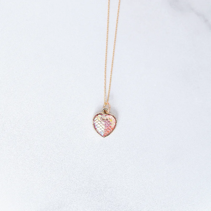 Women friendship necklaces -Pink Mermaid Heart Charm Necklace