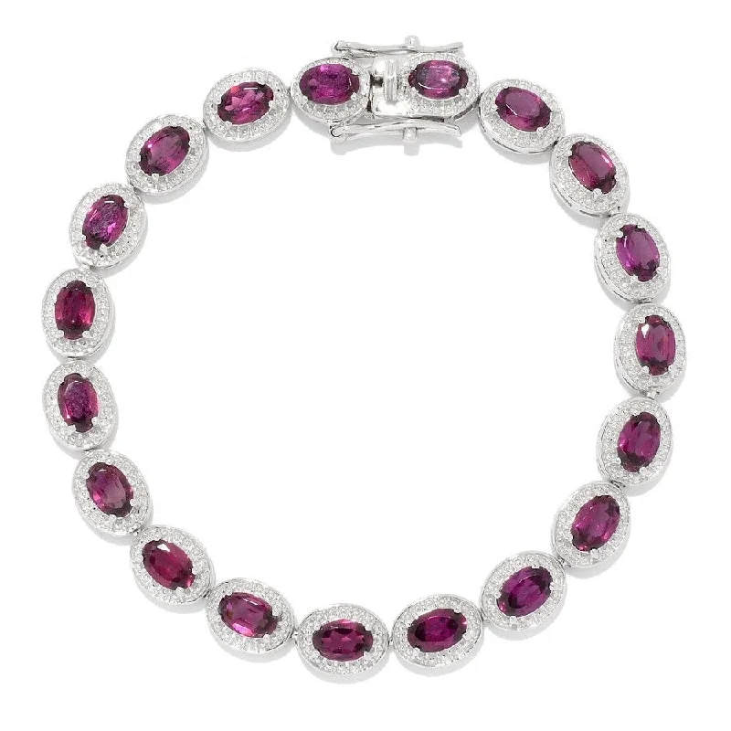 Women engraved bangles and bracelets -Sterling Silver 7.25" 6 x 4mm Rhodolite Line Bracelet