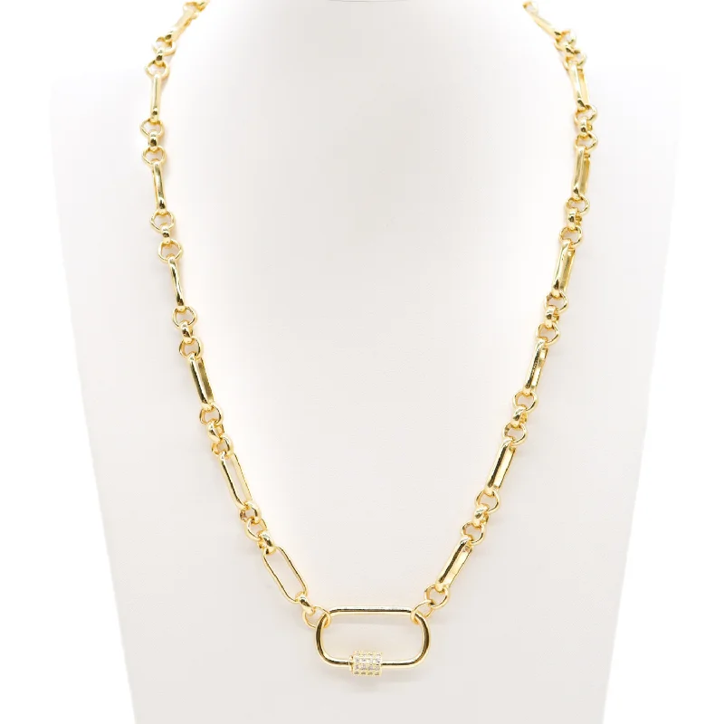 Women boho necklaces -Anna Limited Gold Necklace with Pave Gabi Carabiner