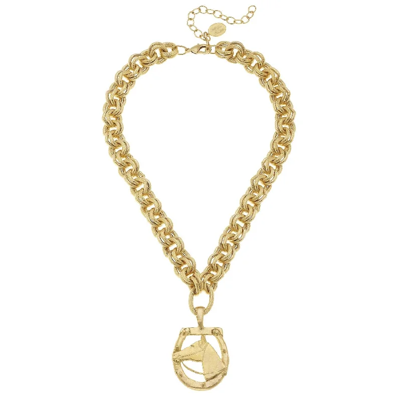 Gold necklaces for women -Susan Shaw - Handcast Gold Horseshoe and Pendant Necklace