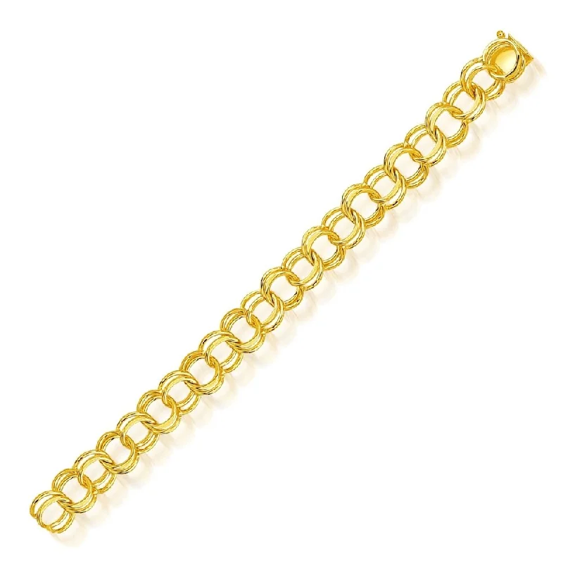 Women modern cuff bangles and bracelets -14k Yellow Gold Solid Double Link Charm Bracelet 10.0mm