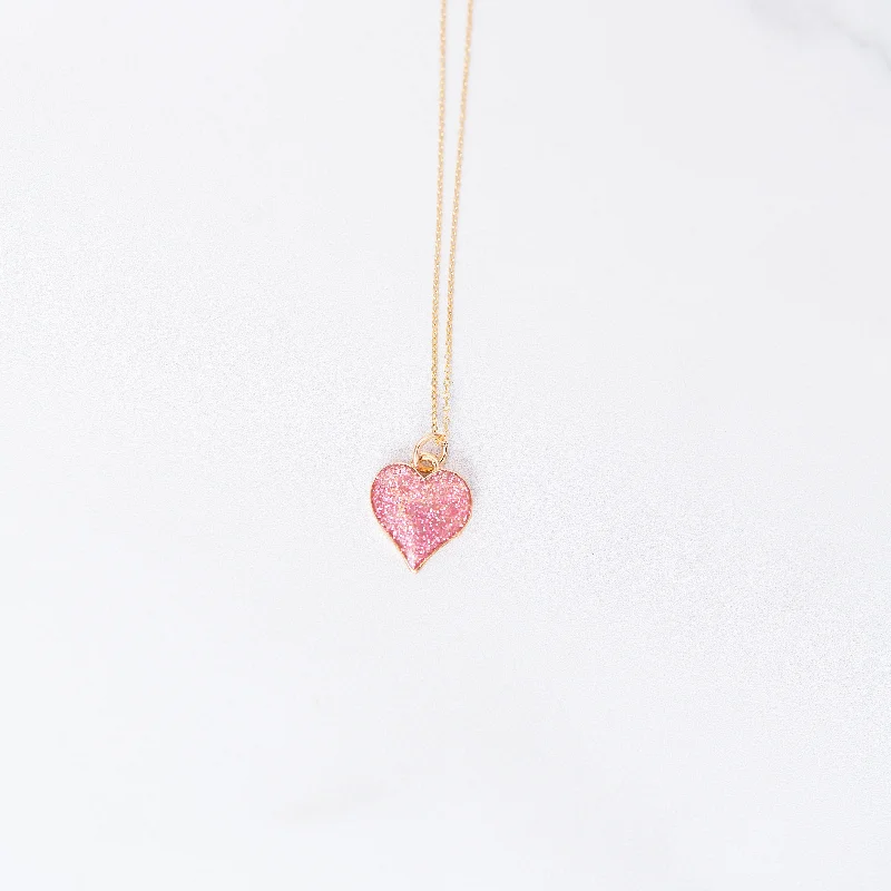 Women twist necklaces -Pink Glitter Heart Charm Necklace