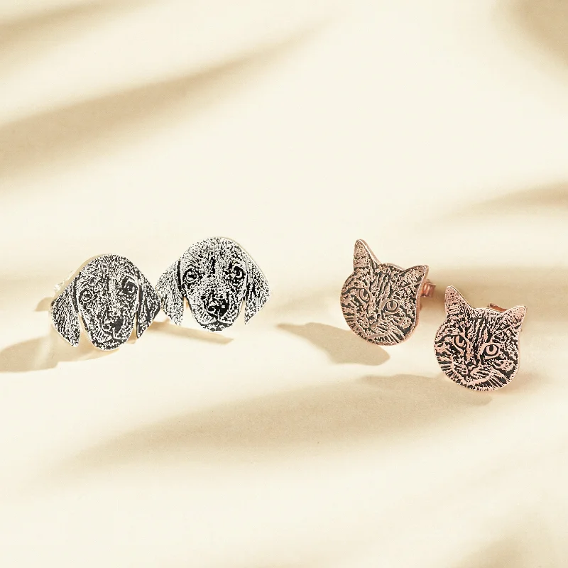 Women luxury earrings -Pet Portrait Studs