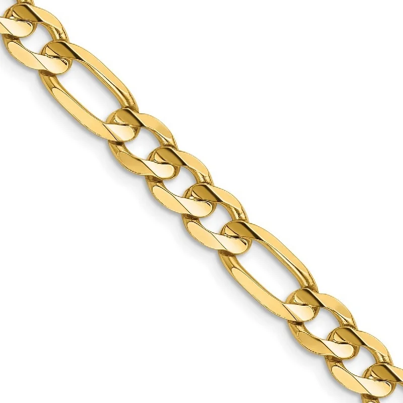 Women fashion bangles and bracelets -Curata 14k Yellow Gold Solid Polished 6.75mm Concave Open Figaro Chain Bracelet Lobster Claw