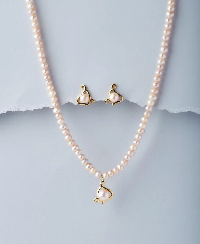 Women trendy crystal necklaces -Trendy Real Pearl Necklace Set