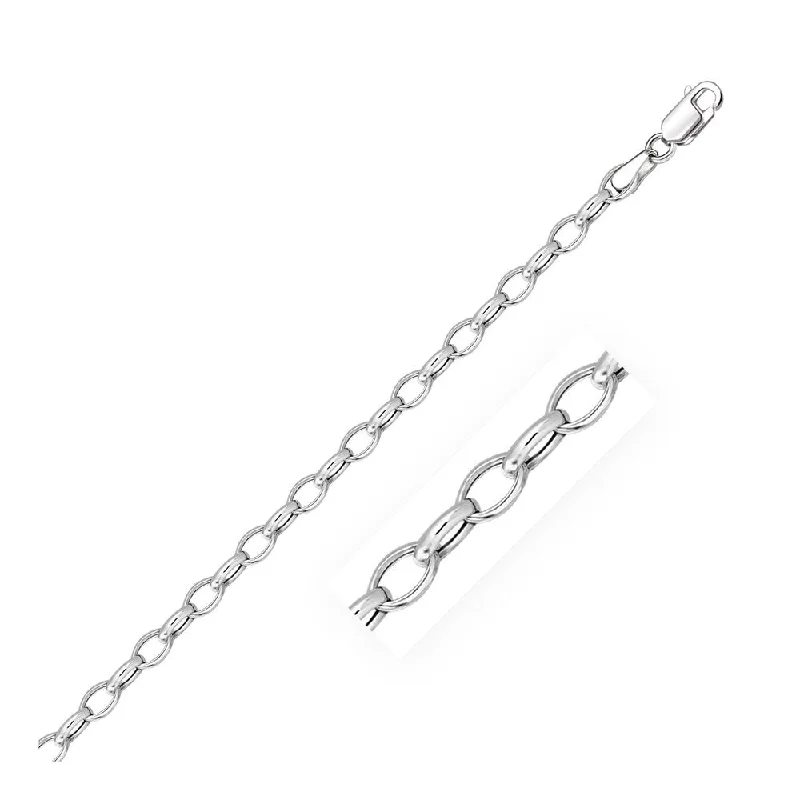 Women stackable silver bangles and bracelets -4.6mm 14k White Gold Oval Rolo Bracelet