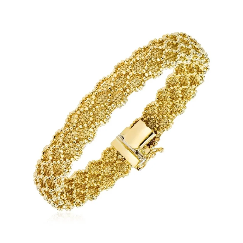 Women delicate bangles and bracelets -14k Yellow Gold 7 1/2 inch Bracelet with Wavy Bead Texture