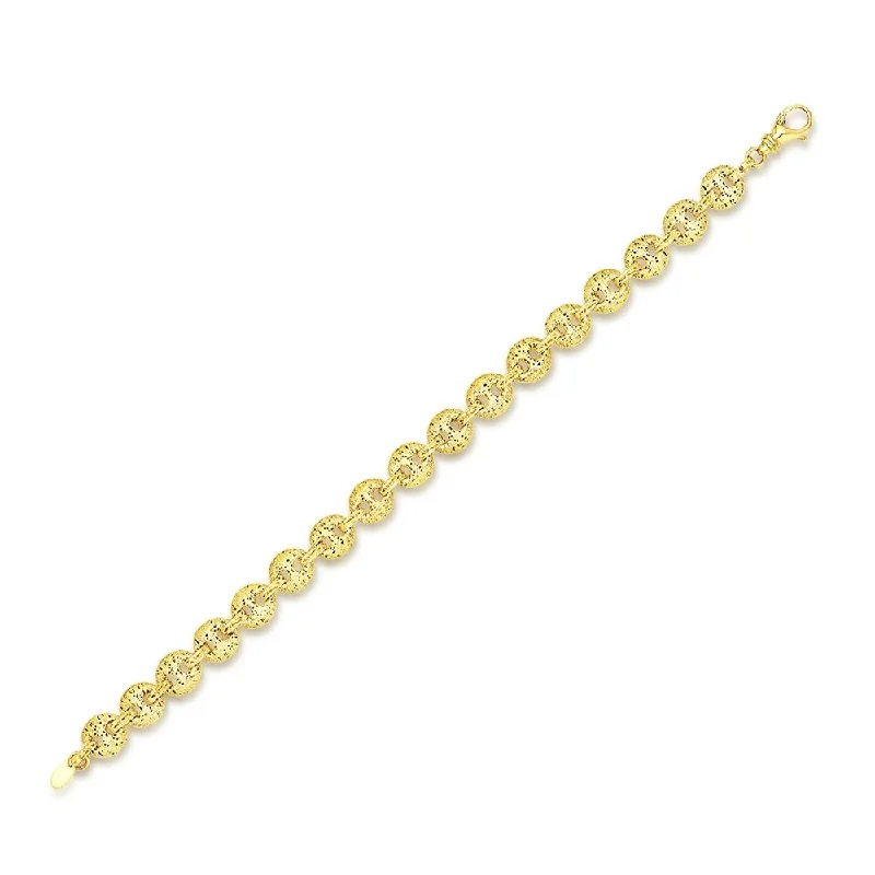 Women fashion bangles and bracelets -14k Yellow Gold Mariner Bracelet with Puff Sanded Textured Links