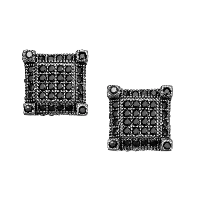 Women classic stud earrings -Luxe Layers Black Rhodium Sterling Silver Cubic Zirconia 7MM Stud Earrings