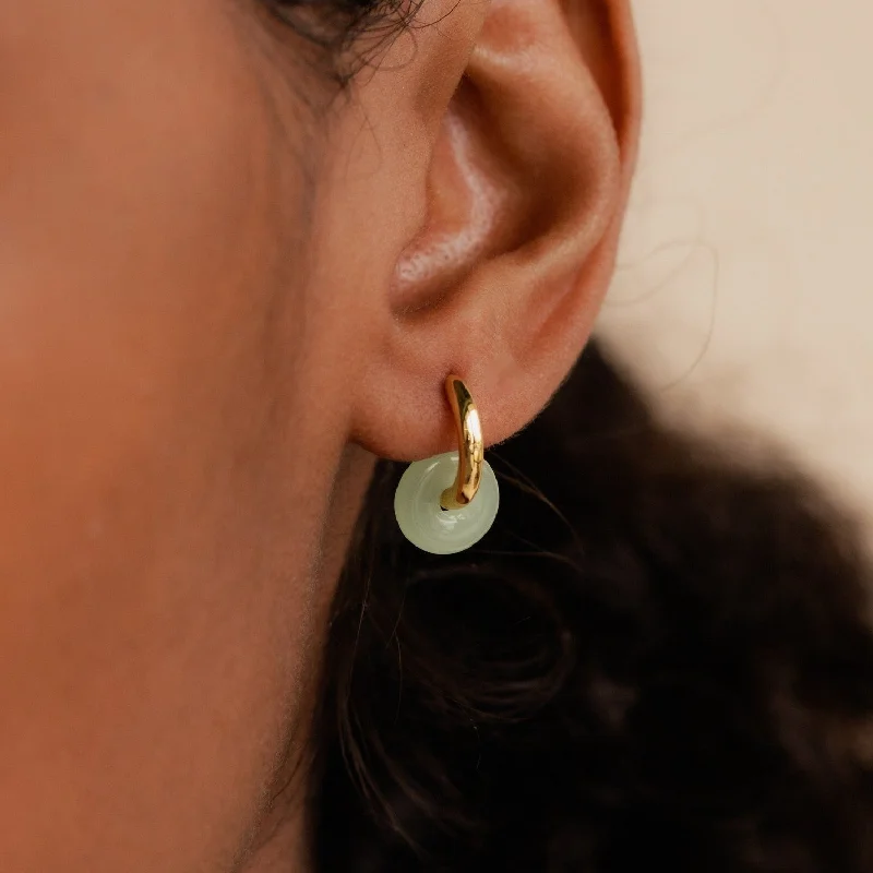 Women statement gemstone earrings -Dainty Jade Duo Hoops