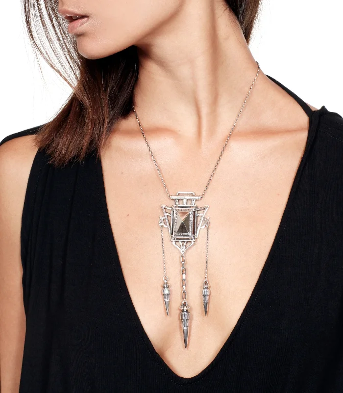 Women gemstone studded necklaces -nouveau spike necklace silver