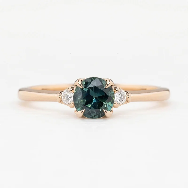 Women rose gold cuff engagement rings -Sofia Ring 0.71ct Blue Green Queensland Sapphire, 14k Rose Gold (One of a kind)