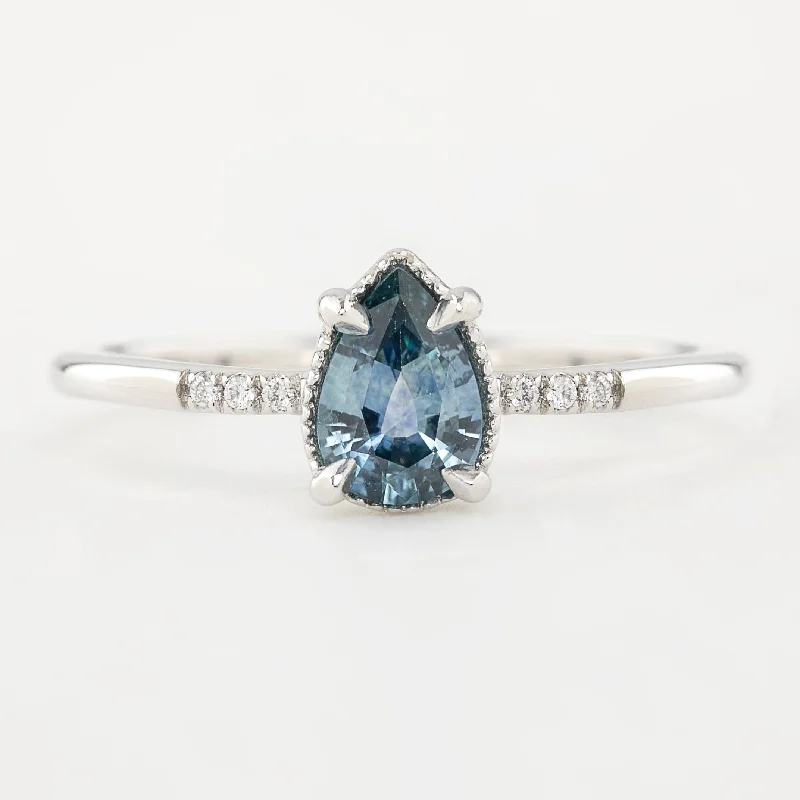 Women customized charm engagement rings -Grace Ring 0.62ct Pear Cut Blue Montana Sapphire, 14k White Gold (One of a kind)