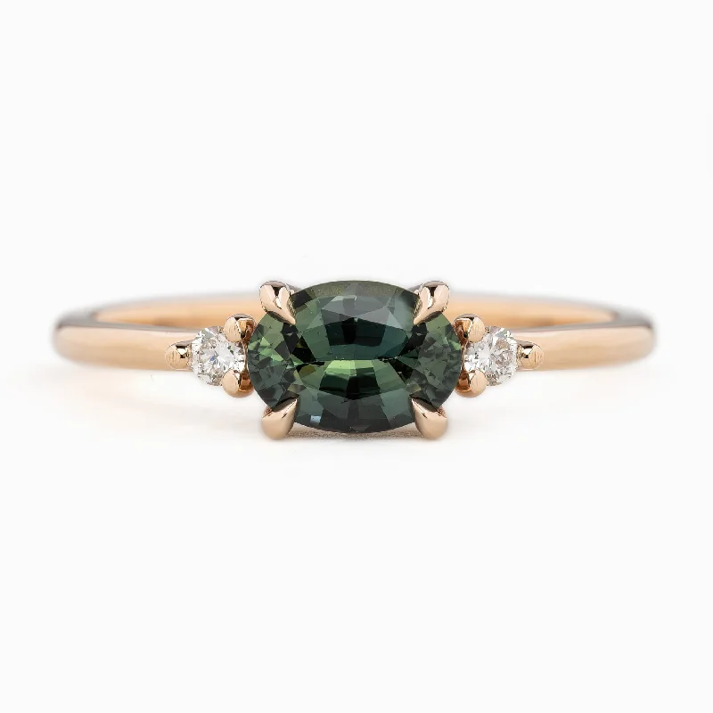 Women oversized engagement rings -Emilie Ring 0.88ct Green Madagascar Sapphire, 14k Rose Gold (One of a kind)