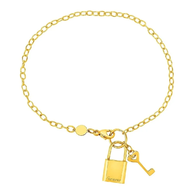 Women gemstone and silver bangles and bracelets -Bracelet with Lock and Key in 14k Yellow Gold