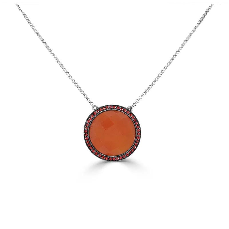 Women trendy statement necklaces -Joelle Circle Necklace 14K Gold Orange Carnelian 16-inch Inches