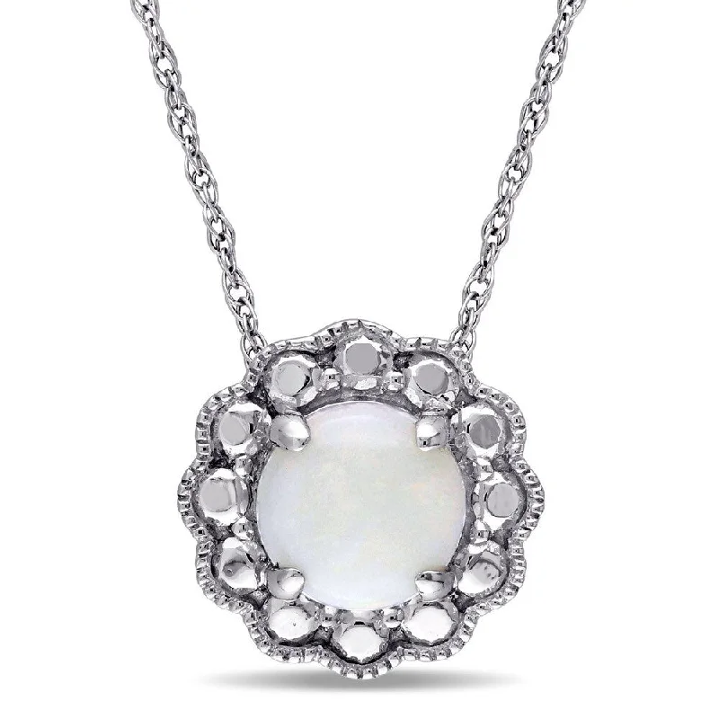 Women pearl necklaces -Miadora 10k White Gold Opal Birthstone Halo Necklace