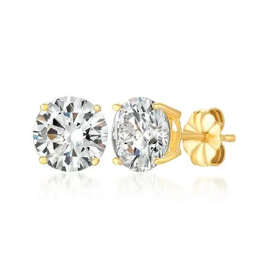 Women crystal earrings -Crislu 18KT Yellow Gold Plated Sterling Silver Round Cubic Zirconia Stud Earrings