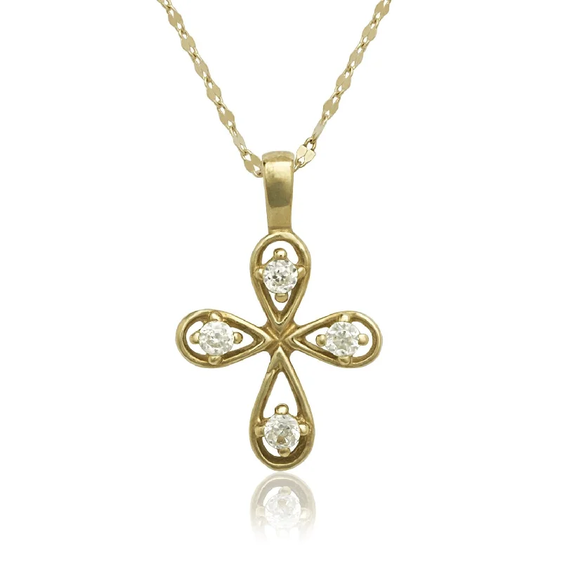 Women twist necklaces -Curata 14k Gold Pear Cubic Zirconia Rounded Cross Necklace