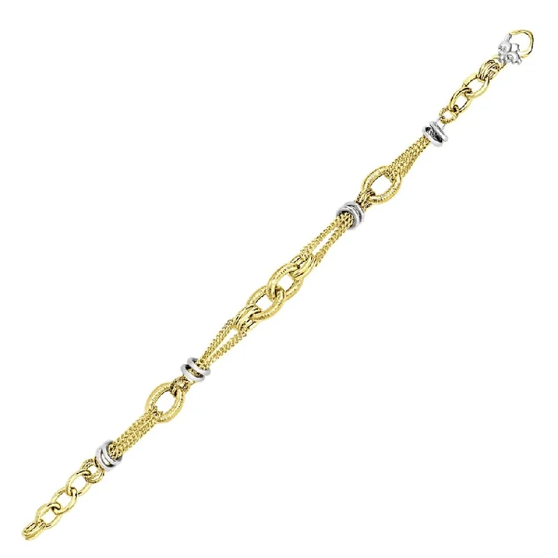 Women beaded charm bangles and bracelets -14k Two-Tone Gold Double Strand Textured Link Bracelet