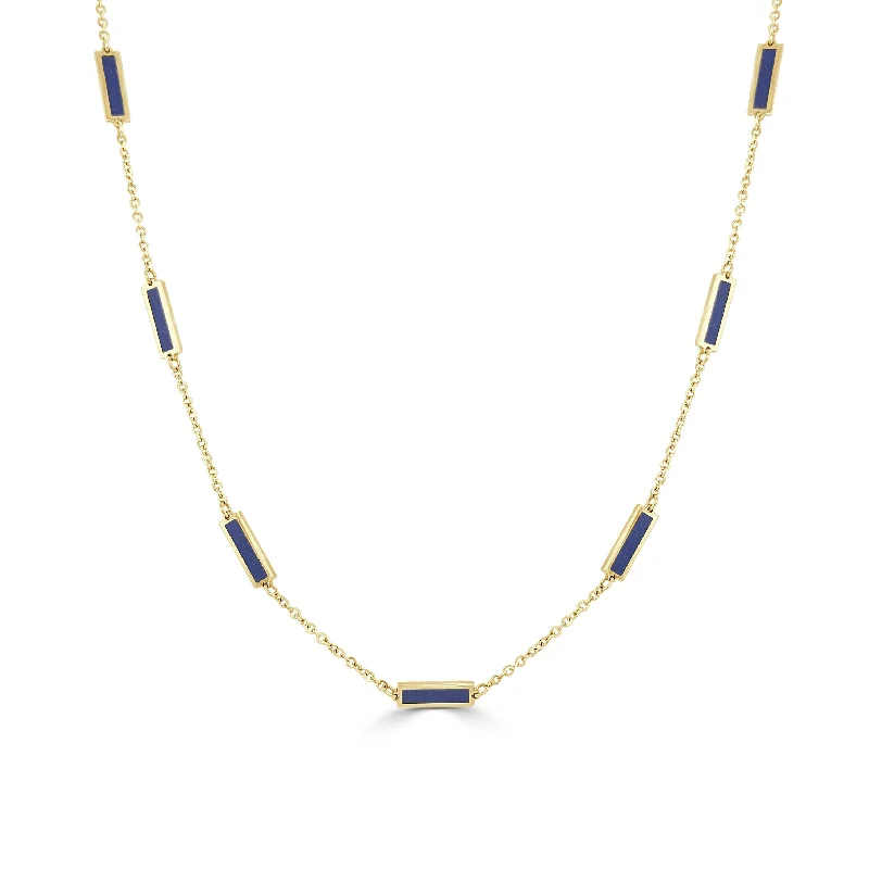 Women luxury pearl necklaces -Joelle Lapis Layered Bar Necklace 18 Inches - 14K Gold Lapis Necklace