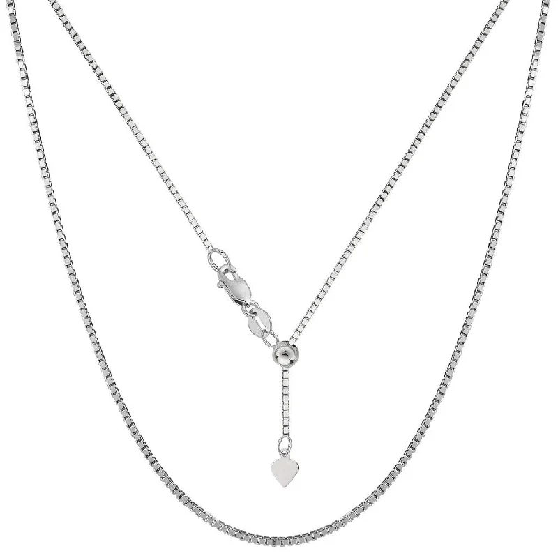 Women pendant necklaces -14K White Gold 1.1MM Adjustable Box Chain Necklace, Extends Up to 22" & 30", Bolo Slider Necklace, 100% Real 14K Gold