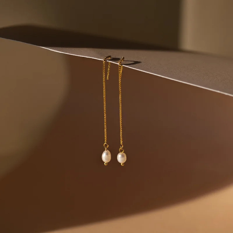 Women elegant drop earrings -Pearl Threader Earrings