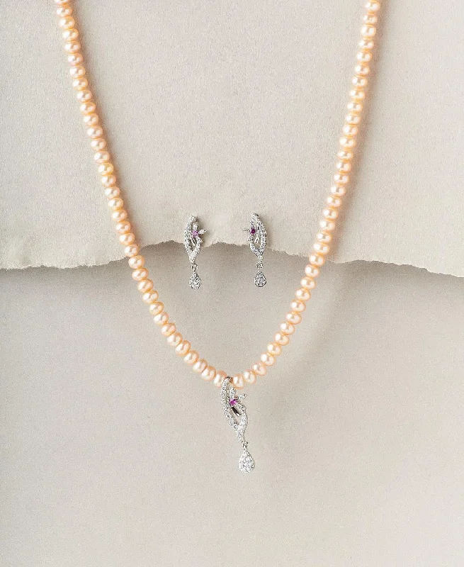 Custom necklaces for women -Trendy Pink Pearl Necklace Set