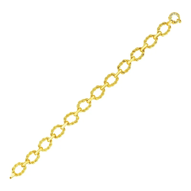 Women infinity charm bangles and bracelets -14k Yellow Gold Twisted Oval Link Bracelet