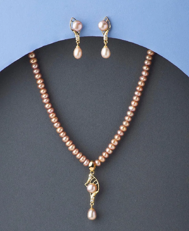 Women gold-plated necklaces -Trendy Real Pearl Necklace Set