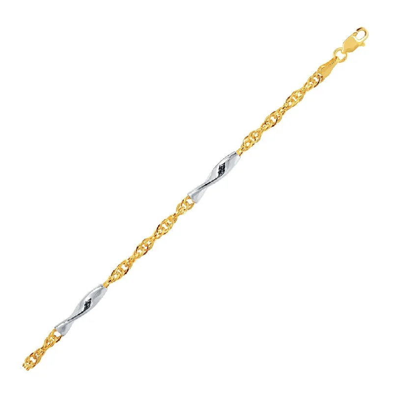 Women personalized bangles and bracelets -14k Two-Tone Gold Rope Bracelet with Polished Spiral Bar Stations