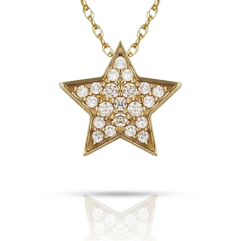 Women crystal necklaces -Curata 14K Gold 18" Pave Cubic Zirconia Floating Star Necklace