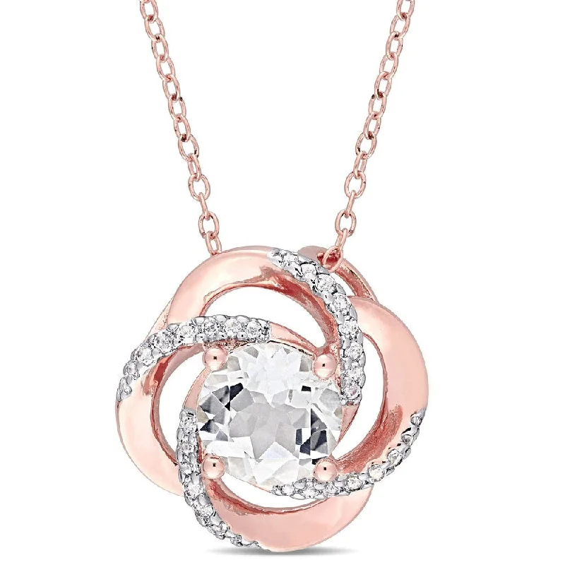 Women chunky necklaces -Miadora Rose Plated Sterling Silver White Topaz Swirl Halo Necklace