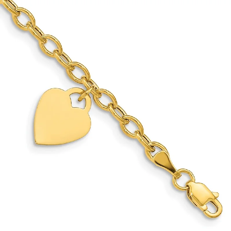 Women gold-plated bangles and bracelets -14k Yellow Gold 10.5mm Dangle Heart Bracelet, 7.5"