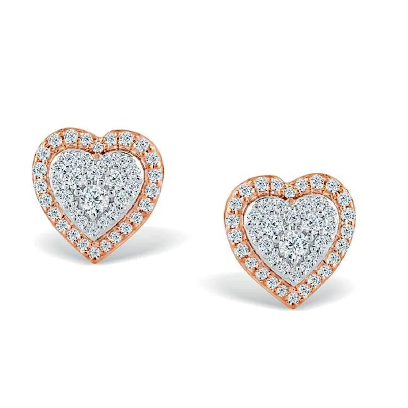 Women statement gemstone earrings -Red Hot Deal 1/4 CTW Diamond Heart Stud Earrings in 10KT Rose Gold