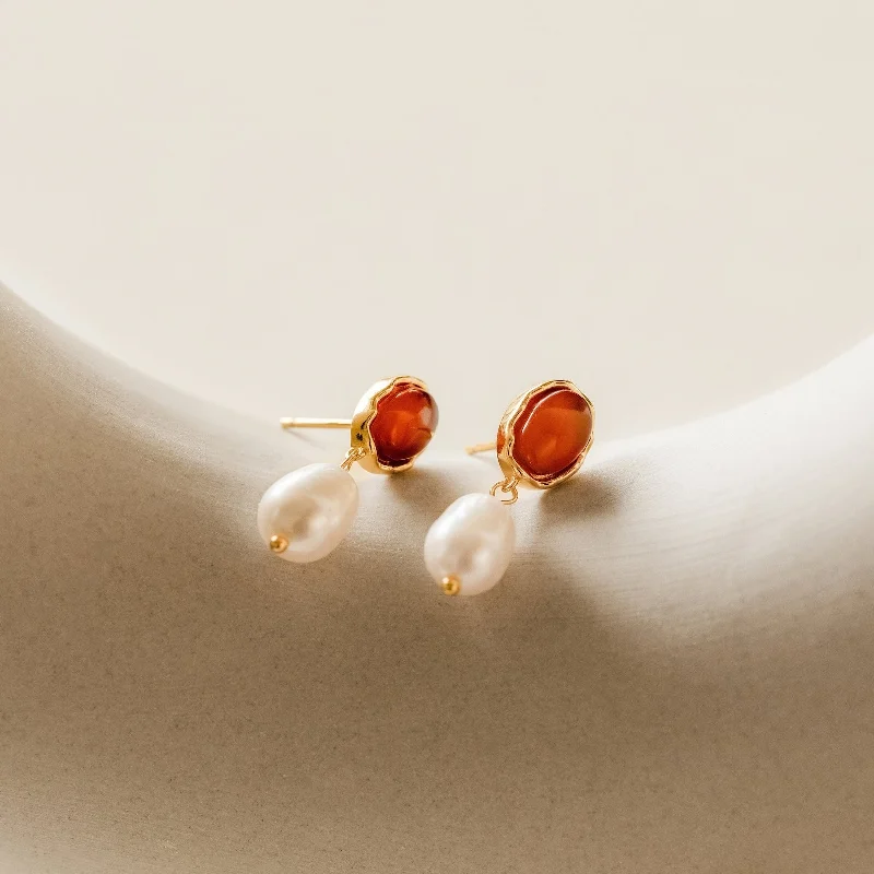 Women fashion earrings -Carnelian Pearl Earrings