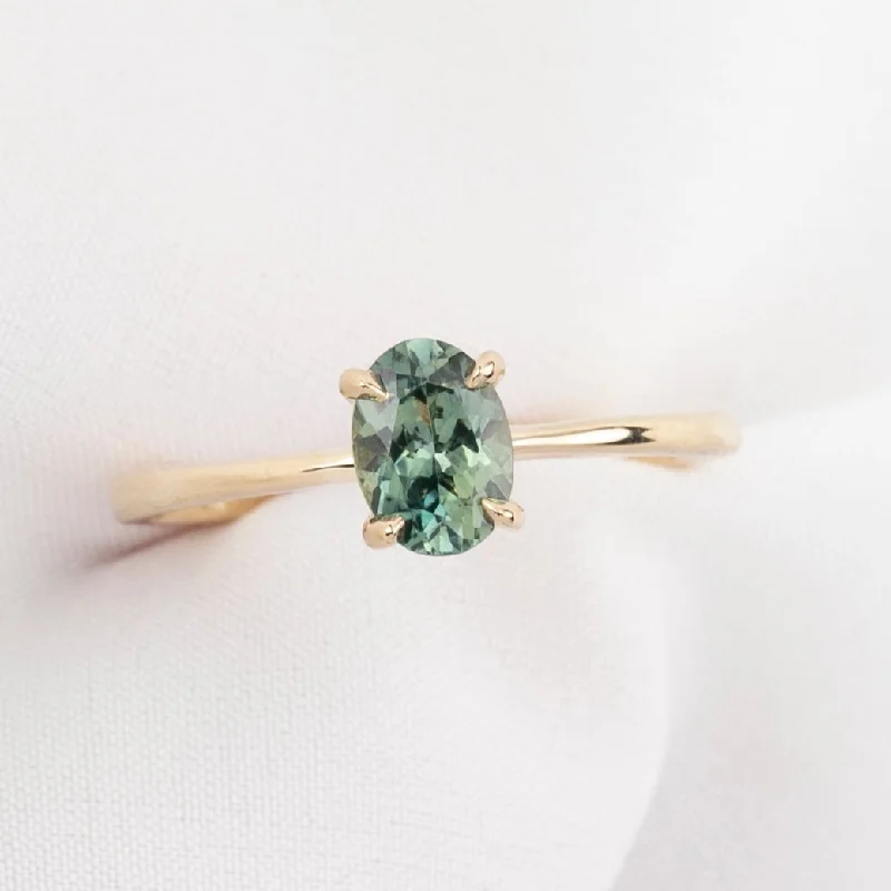 Gold engagement rings for women -Nina Ring 0.92ct Green Montana Sapphire, 14k Yellow Gold (One of a kind)