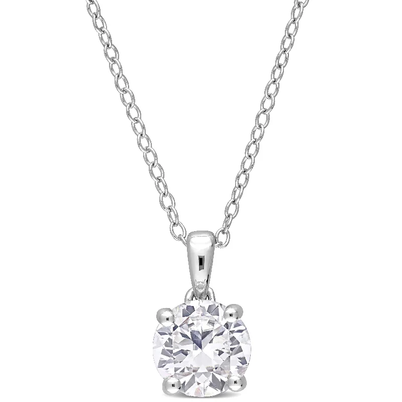 Women matching charm necklaces -Miadora Created White Sapphire Solitaire Birthstone Necklace in Sterling Silver