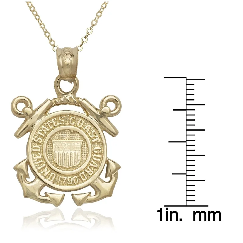 Women adjustable necklaces -Curata 14k Yellow Gold 18" US Coast Guard Emblem Medallion Pendant Necklace