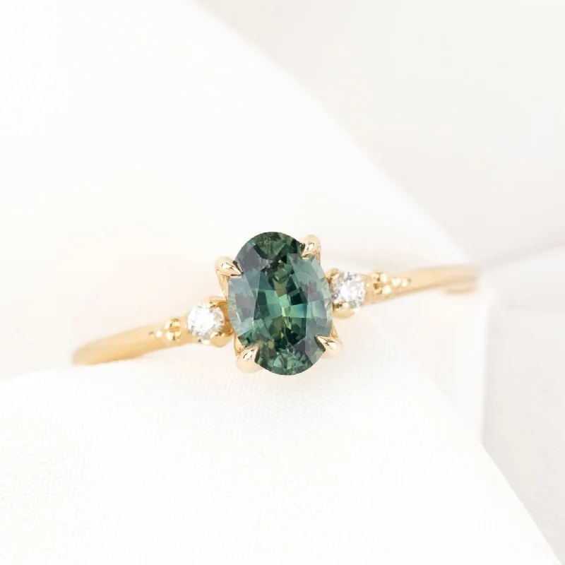 Affordable engagement rings for women -Estel Ring Green Madagascar Sapphire, 14k Yellow Gold (One of a kind)