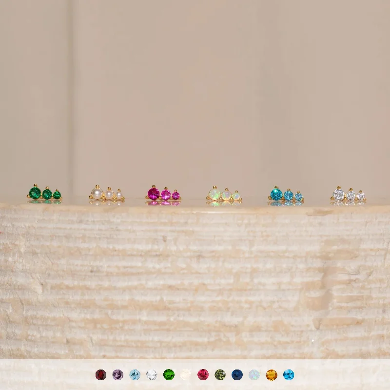 Women wedding earrings -Triple Birthstone Studs