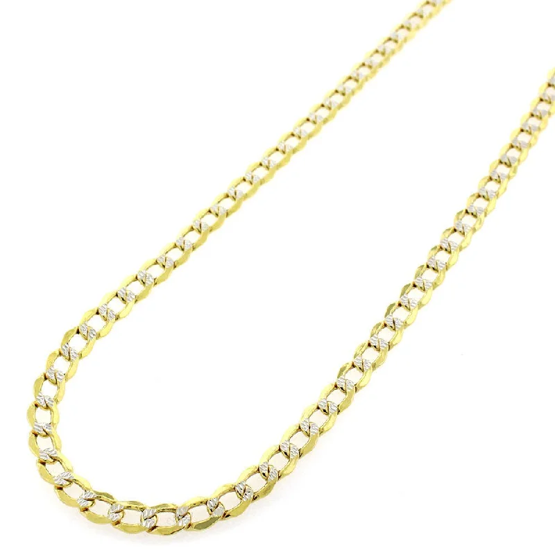 Women pearl and gold necklaces -14k Yellow Gold 4mm Hollow Cuban Curb Link Diamond Cut Two-Tone Pave Necklace Chain 20" - 24"