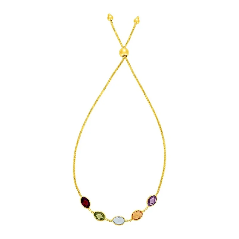 Women infinity charm bangles and bracelets -Adjustable Bracelet with Multicolored Marquise Gemstones in 14k Yellow Gold