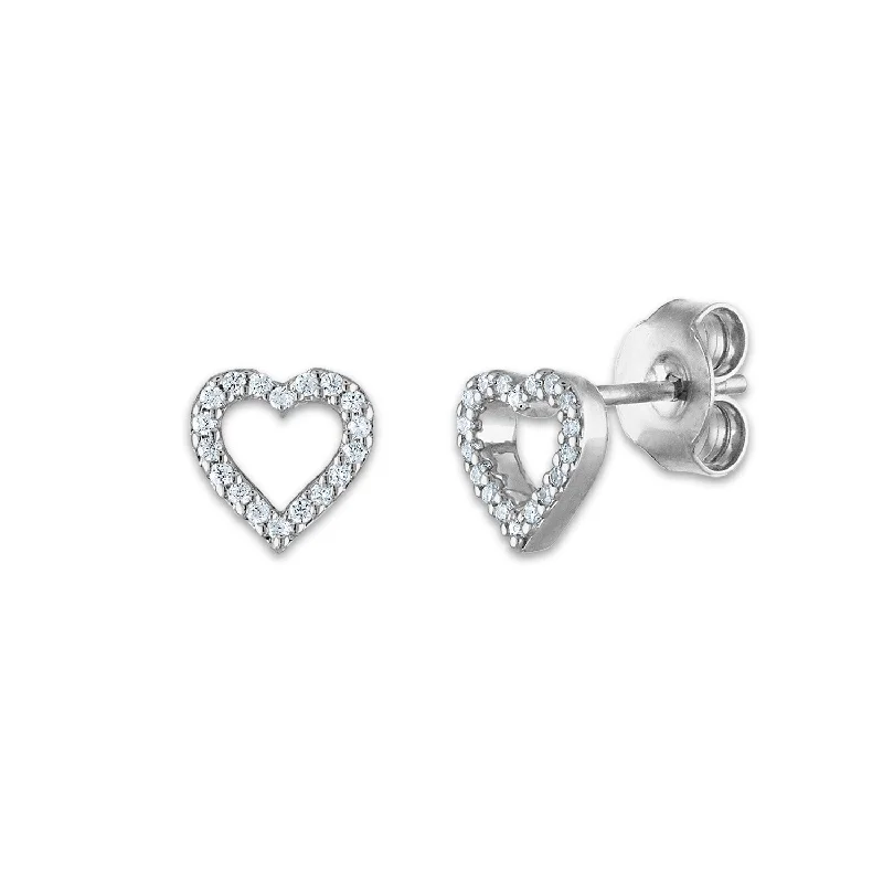 Women flower earrings -1/20 CTW Diamond Stud Heart Outline Earrings in 10KT White Gold