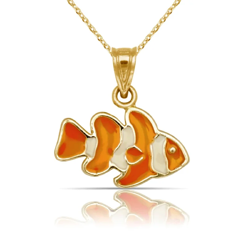 Women friendship necklaces -Curata 14K Yellow Gold 18" Orange Enamel Clownfish Nemo Pendant Necklace Necklace