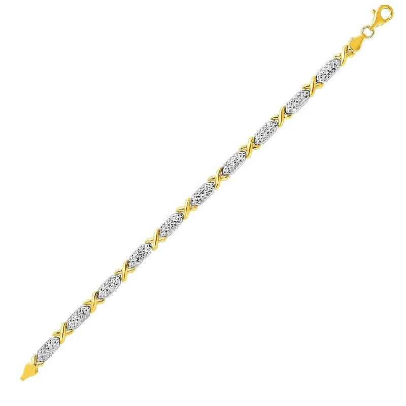 Women trendy bangles and bracelets -14k Two-Toned Yellow and White Gold Double''S'' Pattern Bracelet