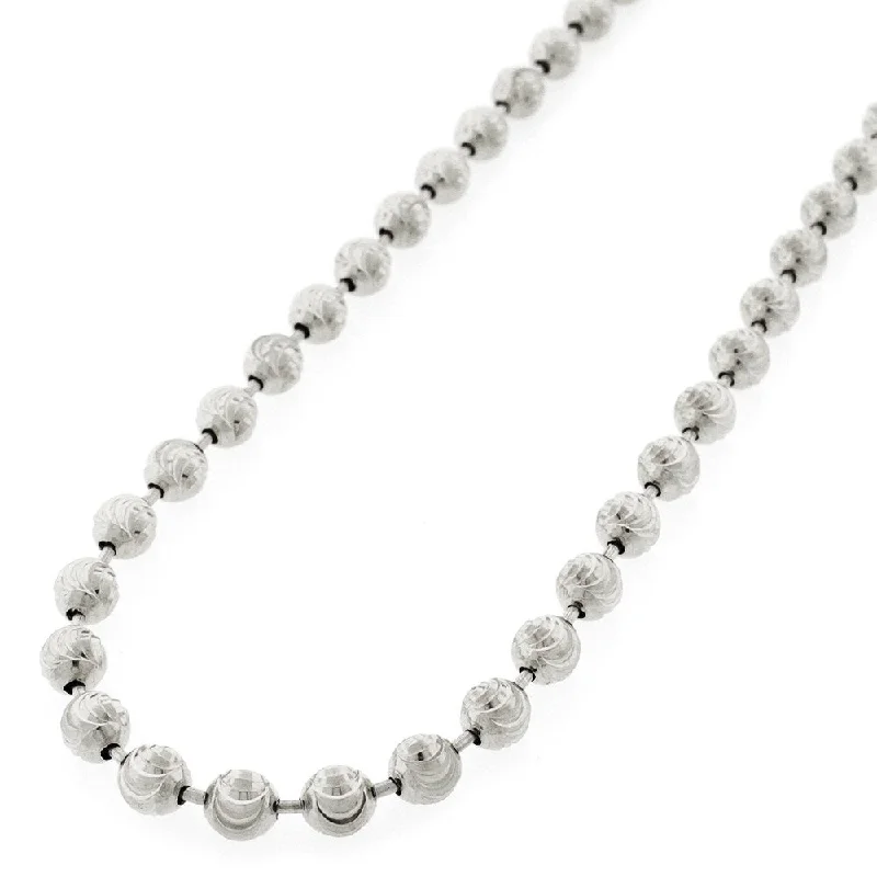 Women pearl necklaces -10k White Gold 5mm Moon Cut Ball Bead Solid Necklace Chain 24" - 36"