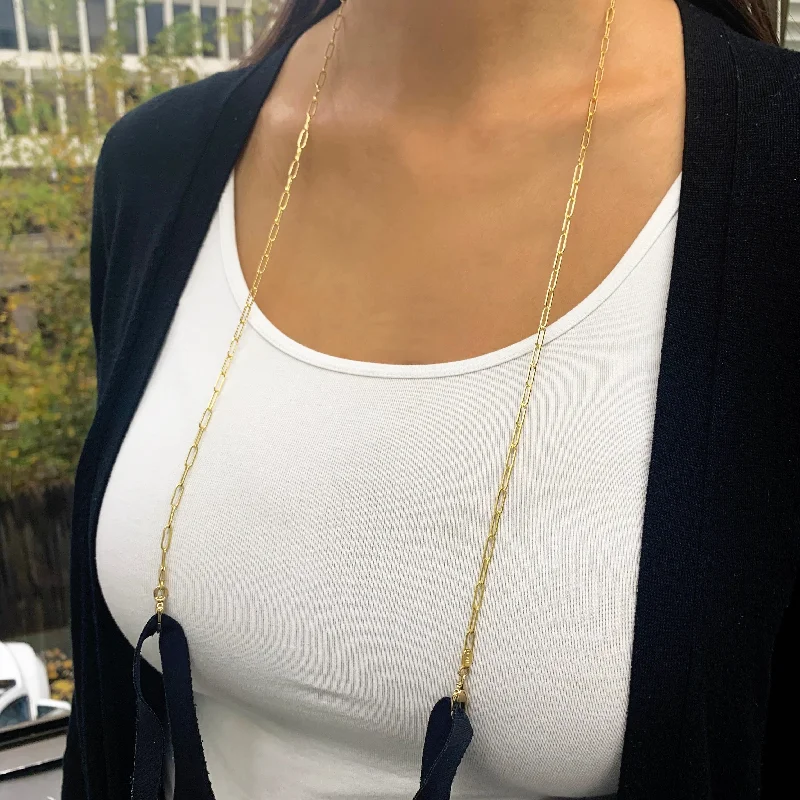 Diamond necklaces for women -Joelle Mask Chain 14K Yellow Gold Paperclip Necklace 30" Made in Italy Gifts for Her