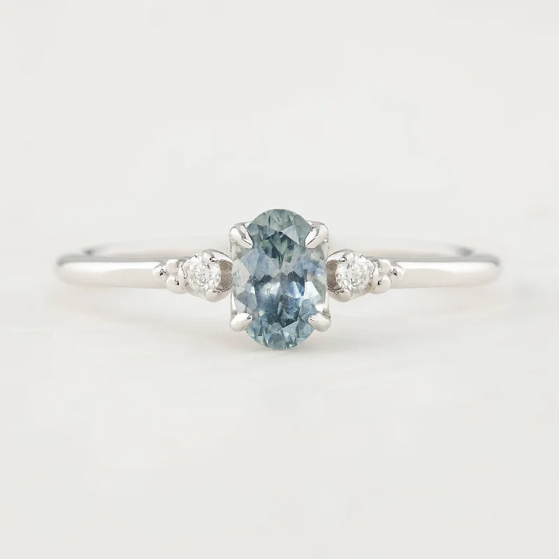 Women retro engagement rings -Estel Ring - 6x4mm 0.60ct Blue Montana Sapphire, 14k White Gold